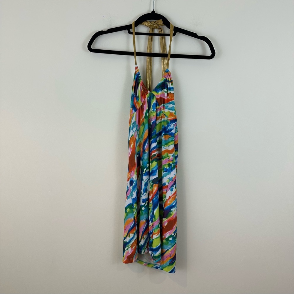 Guess Multicolor Swirl Print Halter Neck Mini Dress Size Small NWT Women's